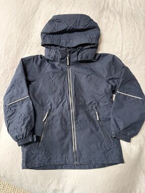 Polarn O. Pyret Navy Windproof Waterproof Jacket with Reflective Trim size 7-8y